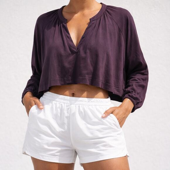 Maeve Tops - Anthropologie Maeve purple V-neck cropped oversized top Size M